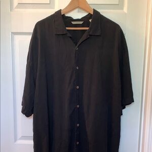 Men's Tommy Bahama Black 100% Silk Shirt Subtle Tropical Fabric Texture XXL